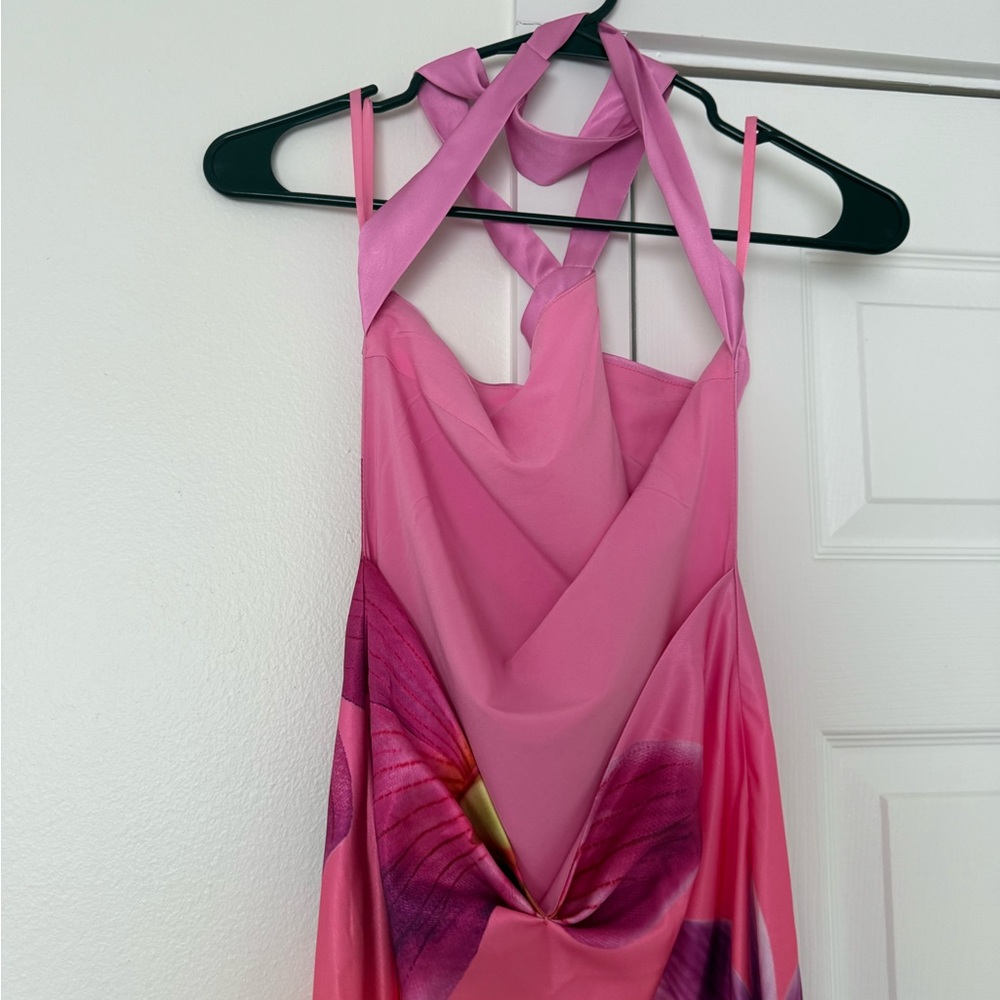 Pink Floral Ombre Low Back Maxi Dress with Strappy Neckline - Picture 3 of 4